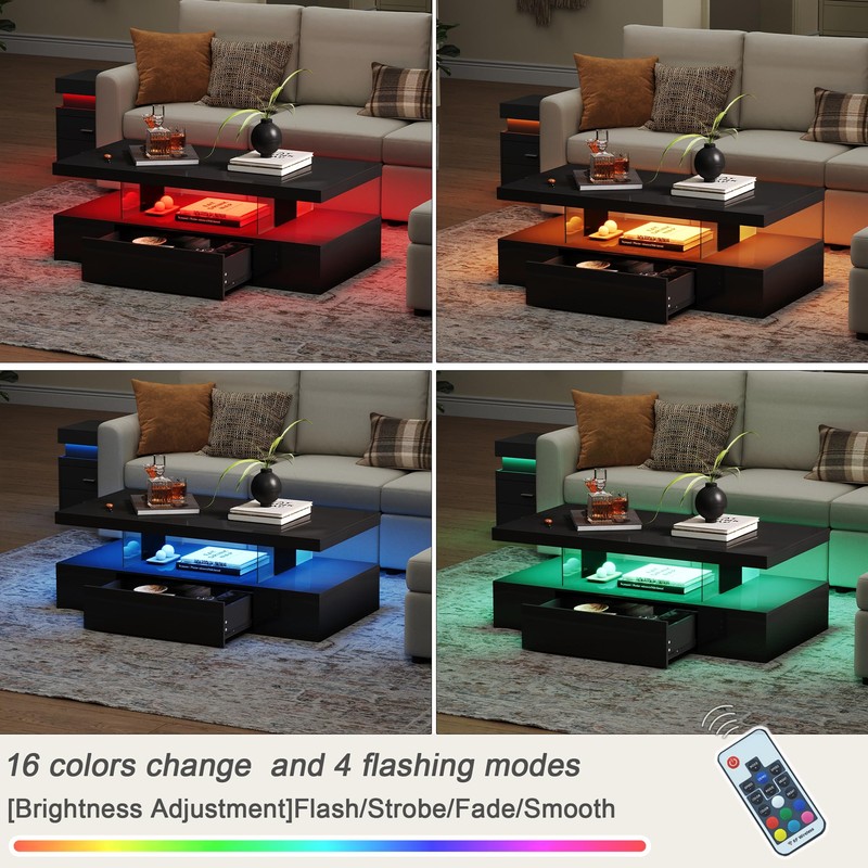 ChooChoo Modern LED Coffee Table, High Glossy Center Table with