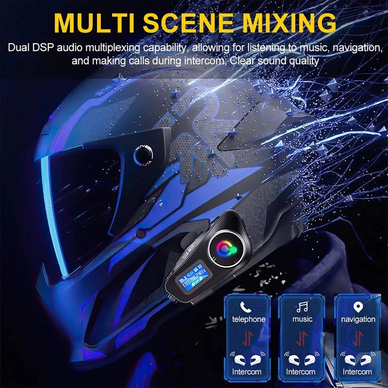 Motorcycle Intercom Helmet double back clip Bluetooth Headset LCD Waterproof