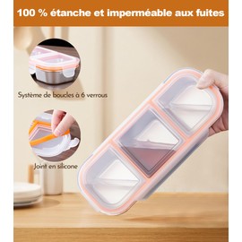 Ugotit Stainless Steel Airtight Lunch Box 3 Compartments - Lunch Box Waterproof Oven/Dishwasher Lunch Box (Black, 600ml)