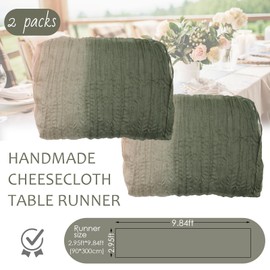 Momooda 2 Pack cheesecloth Table Runner 90x300cm, 10" Long Gauze Tie Dye Boho, Dining Table Runner for Wedding Party Décor,Pink and Green