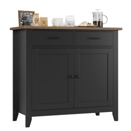 HORSTORS Kitchen Storage Cabinet, Modern Farmhouse Buffet Cabinet with Storage, Coffee Bar with 2 Drawers and 2 Doors, Floor Sideboard Buffet for Living Room, Dining Room, Bathroom, Black/Rustic Brown