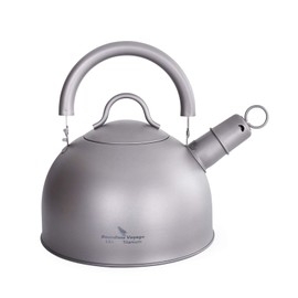 iBasingo 2L Camping Kettle Titanium Whistling Kettle Ultralight Water Jug Outdoor Big Capacity Stovetop Teapot with Folding Handle and Warning Buzzer Home Kitchen Water Boiler Ti3097D