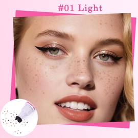 Travel-friendly Natural Lifelike Freckle Stamp and Black Liquid Eyeliner Makeup, Innovative 2 in 1 Long Lasting Soft Spot Pen Glitter Fake Freckle Stamp and Eyeliner Pencil (LIGHT)