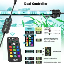 AQQA Submersible Aquarium Lights，Colorful Led RGB Fish Tank Light,Dual Controller with Timer,13 Colors,5 Brightness,Sunrise and Sunset Mode for Freshwater Saltwater (9W)