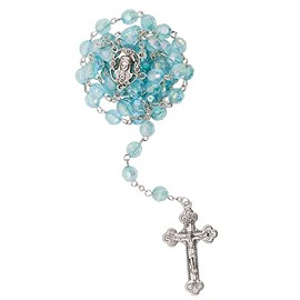 Birthstone Rosary | Multi-Faceted Iridescent Beads with Silver-Tone Center Medal and Crucifix | Great Catholic Gift for First Holy Communion and Confirmation (March)