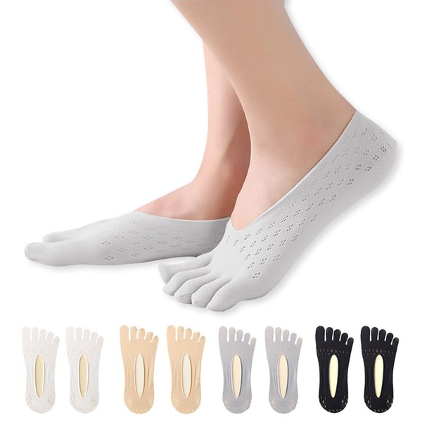 Feliciay 4 Pairs Toe Socks Five Finger No-Show Socks Breathable