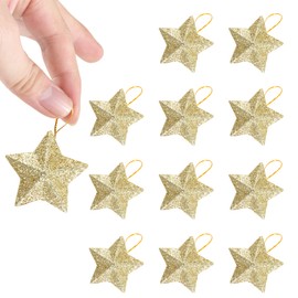 12 Christmas Decoration Gold, Christmas Tree Decorations, 45 x 45 mm Sparkle Poinsettia Christmas Decoration Glitter Decoration Christmas Tree Decoration Pendant, Small Star Shatterproof for