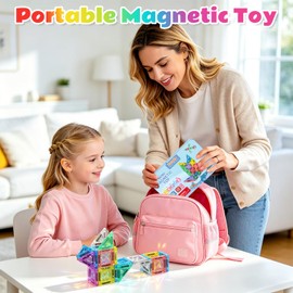 Zerxpho Mini Magnetic Tiles, 44PCS Portable Travel Magnetic Tiles Set with Case, Creativity Boosting Building Toys for Boys and Girls Ages 3+, Educational Toy for Kids STEM & Construction Learning