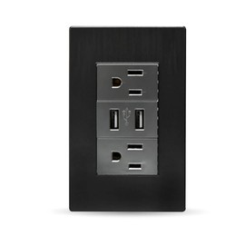 Megaluz HY-J310 Placa Contacto Tomacorriente Inteligente Conector USB 2 Puertos de carga modulos multicontacto, 265V, 15A enchufe contacto dúplex Resistente, placa de pared (Negro)