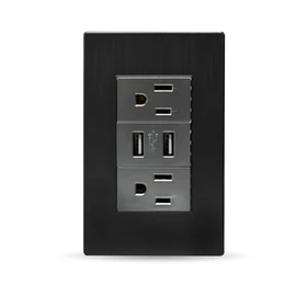 Megaluz HY-J310 Placa Contacto Tomacorriente Inteligente Conector USB 2 Puertos de carga modulos multicontacto, 265V, 15A enchufe contacto dúplex Resistente, placa de pared (Negro)