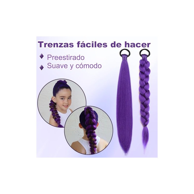 2 Paquetes Extensiones Cabello Morado 60cm Preestirado Trenzas Cosplay