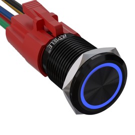 APIELE 110V 16mm Latching Push Button Switch AC DC On Off Black Shell with LED Angel Eye Head for 0.63" Mounting Hole with Wire Socket Plug Self-Locking (Black)