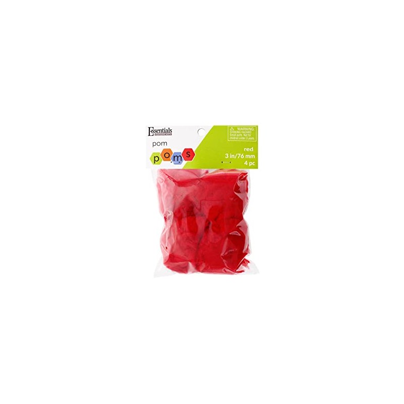 Essentials by Leisure Arts Pom Poms, Red -3", 4 Pieces