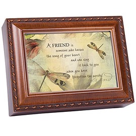 Cottage Garden A Friend's Song Woodgrain Rope Trim Music Box Plays That's What Friends are for