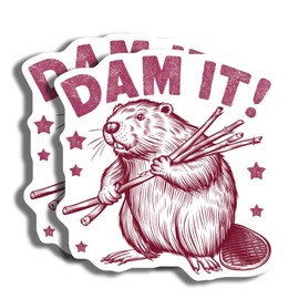 Funny Beaver Sticker - Dam It Beaver Design - Humor Stickers for Laptops - Hydro Flasks - Cool Fun Stickers - Car Decal Sticker Pack - Durable Decorative Design - AAS0792