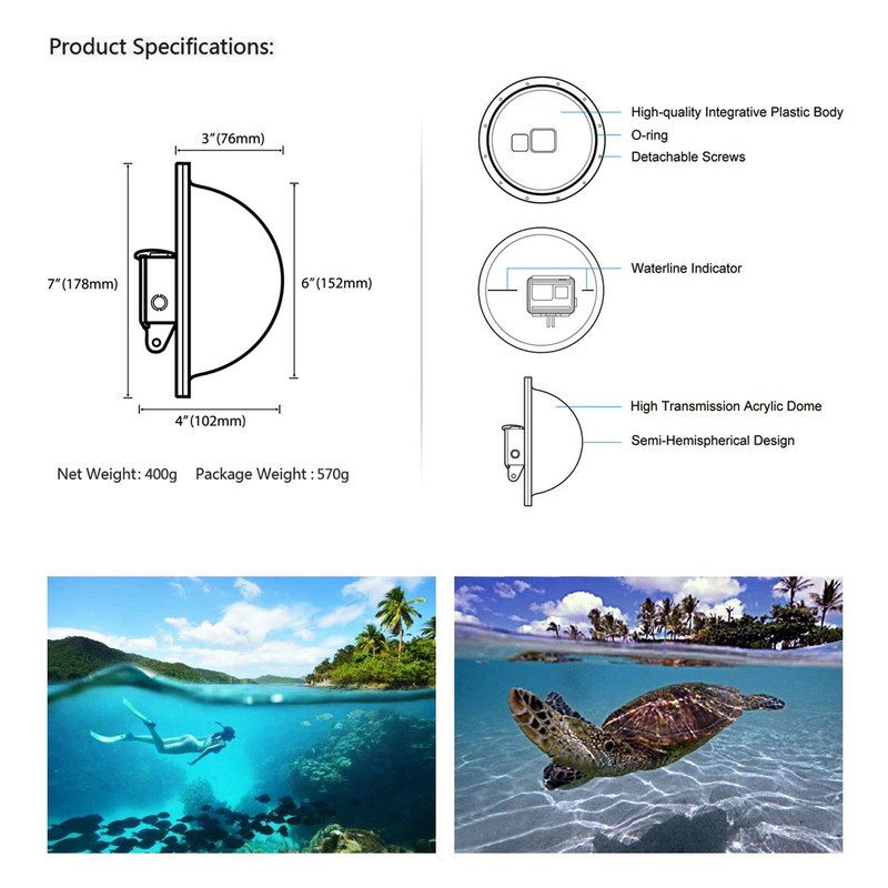 SOONSUN Dome Port for GoPro Hero 5 6 7 Black
