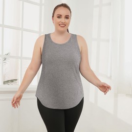 COOTRY Womens Plus Size Workout Tops Loose Fit Tank Tops Athletic Gym Yoga Clothes Light Gray 1XL