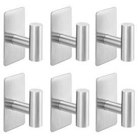 Nolimas Adhesive Towel Hooks, Heavy Duty Wall Hooks, Towel Hooks for Bathrooms Adhesive, SUS304 Stainless Steel Waterproof Sticky Kitchen Hooks for Hanging Towel, Clothes,Robe, Brushed Nickel, 6Pack
