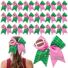 20 Pcs Football Cheer Hair Bows 7" Glitter Cheerleading Bows with Elastic Hair Ties, Sparkly Ponytail Holder for Girls Cheerleaders Football Game Day Cheer Competition School Spirit Events(Pink)