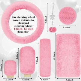 JINGSEN 17 Car Seat Cover Full Set for Women,Universal Car Seat Cover,Plush Steering Wheel Cover,Fluffy Soft Wool Handbrake Gear,Suspension Accessories Full SUV(Patterned Pink