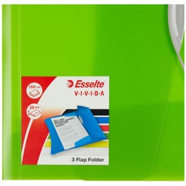 Esselte 3-Flap Folder, Holds up to 150 A4 Sheets, Elastic Closure, Flexible Plastic, Green, Vivida Range, 624041
