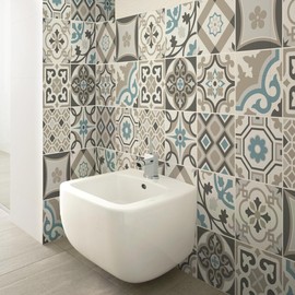 RE-COVERTILES - PS00211 PS00211 Tile Stickers Bathroom and Kitchen 24 Pieces 10 x 10 cm PVC Wall Decoration Waterproof Tiles Mosaic Style Azulejos Cement Tiles