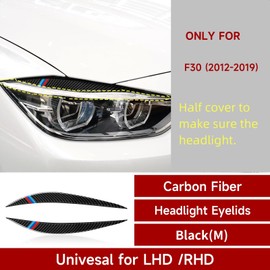 OYDDL 2pcs Car Headlight Eyebrow Carbon Fibre Eyelid Cover Sticker Decal Decoration Compatible with F30 Accessories Only for F30