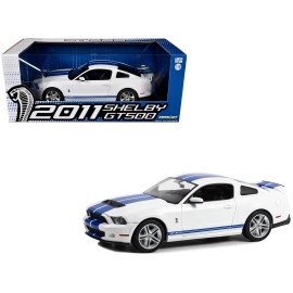 2011 Shelby GT500 Performance White with Grabber Blue Stripes 1/18 Diecast Model Car by Greenlight DCD Collection