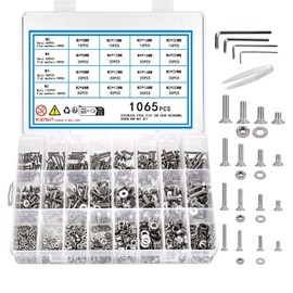 KOXXIAMOQ 1065 Pcs M2 M3 M4 M5 Countersunk Hex Socket Cap Head Machine Screws Bolts and Nuts and Washers Set, Stainless Steel Flat Head Hexagonal Socket Head Screws Nuts and Bolts Assortment Kit(1065)