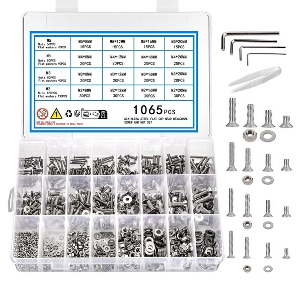 KOXXIAMOQ 1065 Pcs M2 M3 M4 M5 Countersunk Hex Socket