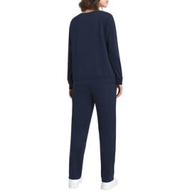Weintee Women's Petite Sweatsuits 2 Piece Set Sweatpants and Sweatshirt Jogging Suits, Navy, Large Petite