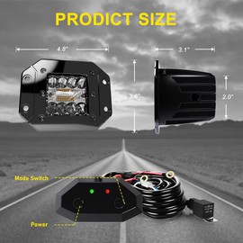 FEELON 2 Pack 5 Inch Flush Mount LED Pods 6 Modes Amber/White Flashing Strobe Fog Lights Offroad Backup Reverse Grill Mount Light with Switch Wiring Harness for Truck