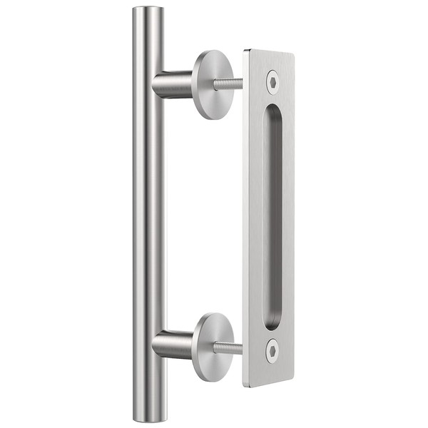 WINSOON 12" Sliding Barn Door Handles Brushed Nickel with Flush