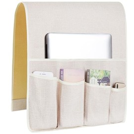 FLYILY Sofa Armrest Organizer Non-Slip Arm Chair Hanging Caddy Remote Control Holder for Magazine,Tablet, Phone, Books, Glasses(Beige,13in)