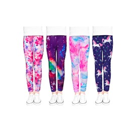 TODDOR 4 Pack Printing Girls Leggings Multipack Stretchy Kid Pants Girls Athletic Leggings Kid Legging Tight 6-12 Years Multicolor