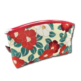 Terra Distribution Bolsa de maquillaje pequeña para bolso [hecha en Japón] Bolsa de cosméticos con diseño tradicional Edo Komon, Flor de camelia (marfil), Bolsa de cosméticos con diseño tradicional Edo Komon