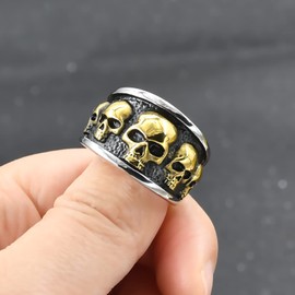 HJ HUAJ Stainless Steel Cool Skull Rings Gothic Death Skull Skeleton Cocktail Party Biker Statement Retro Vintage Ring