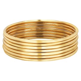 LEGENTLISUR 7 Pieces Stainless Steel Bracelet Golden Bracelet Simple Stainless Steel Bracelet Stackable Bracelet Set for Women Matching Jewellery Gifts for Women, Stainless Steel