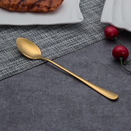 Gold Iced Tea Spoon, Berglander Stainless Steel Titanium Gold Plating Long Handle Mixing Stirring Spoon, Latte Spoon, Cocktail Spoons, coffee stirrers, Bar Spoon Pack of 6