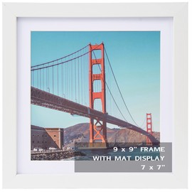 OMISHE 9x9 inch Picture Frame White for Wall Hanging or Tabletop Poster, Frame Display 7x7 inch with Mat or 9x9 Without Mat, Square Wall Gallery Photo Frame, White