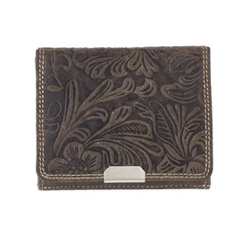 LEAS Viennese Box with RFID Protection Flower Print in ID Format with Large Vintage Style Coin Chute Real Leather Brown - Vintage Collection, dark brown, Vintage