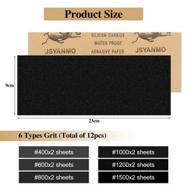 12 PCS Abrasive Paper Sheet,Wet and Dry Sanding Paper Sheets,400-1500 Multi Grit Sand Paper,Sand Paper Sheets Pack for Home, Craft, Wood work, Automotive, High Grit Sanding Pads,3.5x9 Inch