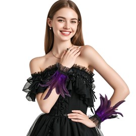 THARAHT Natural Feather Gloves Mesh Cuffs Women’s Wrist Accessories Swan Wings Wrist Bands Cosplay Costume Natural color
