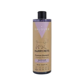 VALQUER Happy Pets Shampoo Premium para Perros y Gatos de Pelo Blanco | Revitaliza, Hidrata y Potencia el Brillo | con Extracto de Kiwi y Lavanda | 400 ml