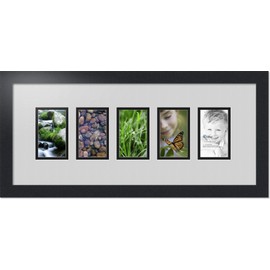 Art to Frames Double-Multimat-156-756/89-FRBW26079 Collage Photo Frame Double Mat with 5-3x5 Openings and Satin Black Frame