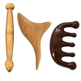 Giococo 3PCS Reflexology Tools, Wood Therapy Massage Tools, Triangle Gua Sha Board Scraping Board Foot Massage Stick and Wooden Scalp Massager