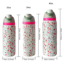 Floral Pattern Stainless Steel Vacuum Flask, 1 Count 24oz-32oz-40oz Insulated Water Bottle with Straw, Stainless Steel Thermos, Drinking Cup for Home Office School Outdoor, Portable Drinkware:_Small red flower - white cup body_24oz
