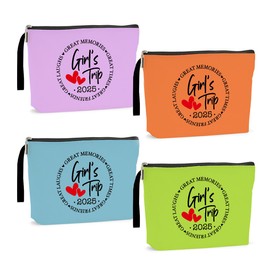 4Pcs Girls Trip Gifts Favors 2025 Weekend Bag Makeup Bag Girls Weekend Gifts Friendship Gifts Weekender Bags for Women Girls Sisters Friends Cosmetic Bag Zipper Pouch Wedding Bachelorette Party