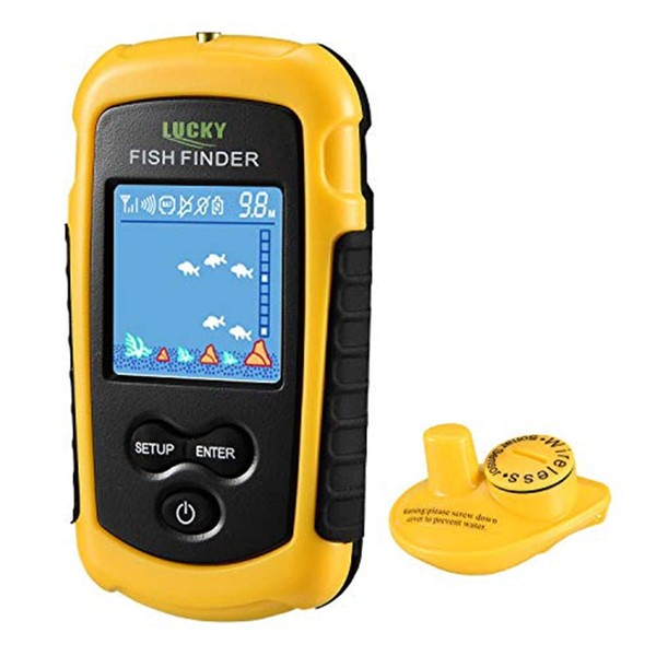 LUCKY Portable Fish Finder, Wireless Fish Finder, Waterproof Handheld Fish Depth Finder,Kayak Fish Finder with Color LCD Display,FFCW1108-1 for Shore Fishing,Ice Fishing,Sea Fishing,(Yellow)