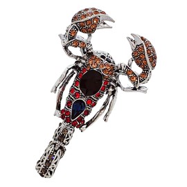 KINMOT Steampunk Silver-tone Red Blue Crystal Scorpion Brooch with Bend Tail